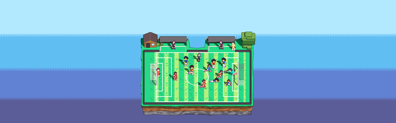 Five-a-side on a park pitch on an island in the sky, in clear weather